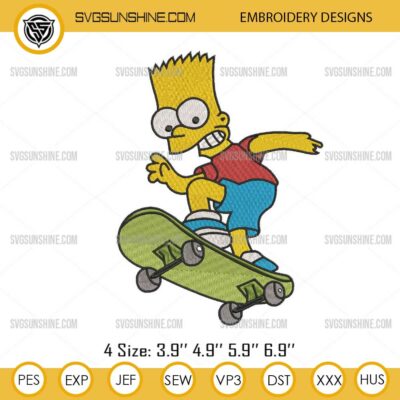 Bart Simpson Skateboard Embroidery Pattern, The Simpsons Embroidery Design
