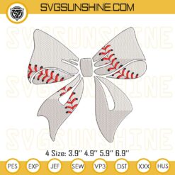Baseball Bow Embroidery Design, White Bow Baseball Embroidery Pattern