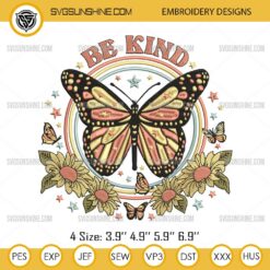 Be Kind Butterfly Embroidery Designs, Floral Butterfly Embroidery Files