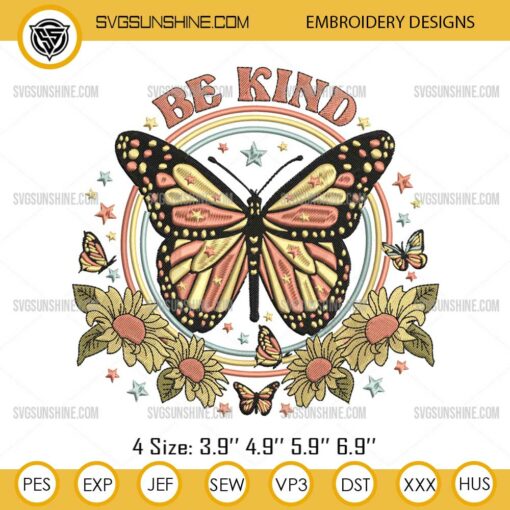 Be Kind Butterfly Embroidery Designs, Floral Butterfly Embroidery Files