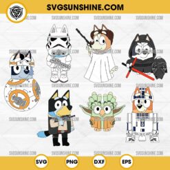 Bluey Star Wars Characters SVG Bundle, Bluey Han Solo SVG, Bingo R2D2 SVG, Bluey Muffin Darth Vader SVG