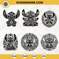Stitch Mandala SVG 3 Designs, Disney Stitch Silhouette Bundle SVG