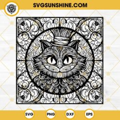Cheshire Cat Mandala SVG, Cheshire Cat Stained Glass SVG, Alice In Wonderland SVG