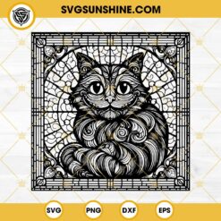 Cheshire Cat Stained Glass SVG, Mandala Cat SVG