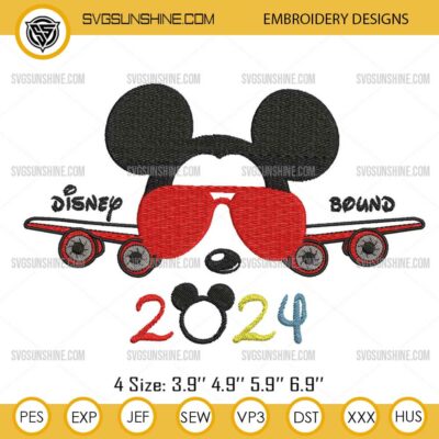 Disney Bound Trip 2024 Embroidery Design, Mickey Airplane Embroidery Pattern