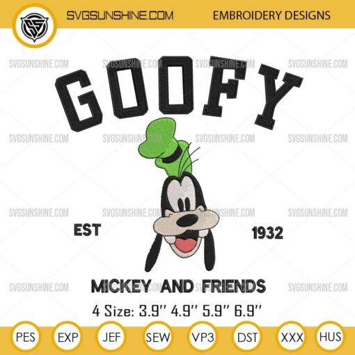 Disney Goofy Embroidery Design, Mickey And Friends Embroidery Files