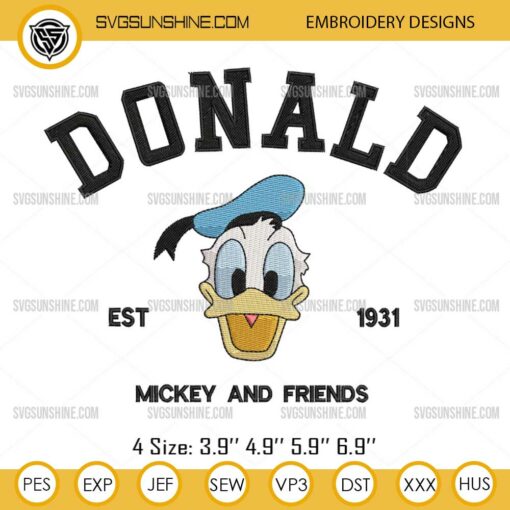 Donald Duck Embroidery Design, Mickey And Friends Embroidery Pattern