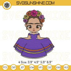Frida Kahlo Princess Embroidery Designs, Mexican Frida Kahlo Embroidery Files