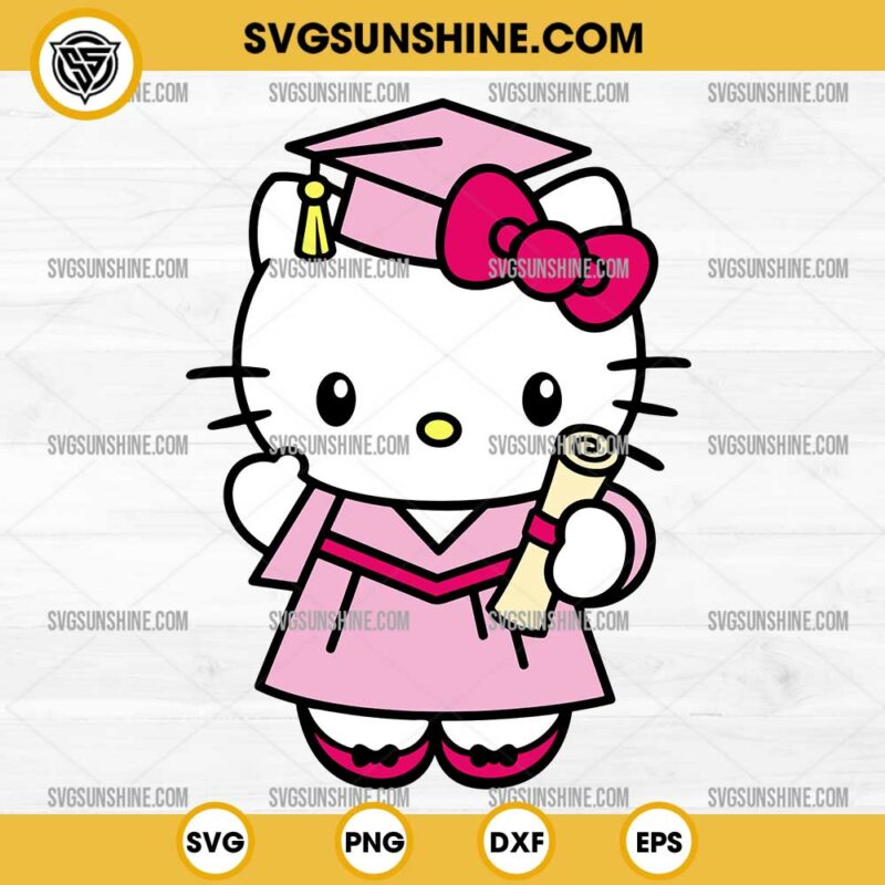 Pink Hello Kitty Graduation Cap SVG, Hello Kitty Senior SVG