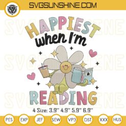Happiest When Reading Embroidery Design, Book Lover Embroidery Files