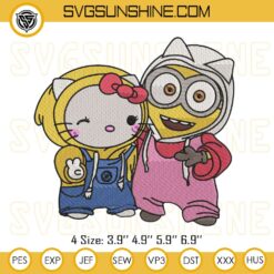 Hello Kitty And Minion Cosplay Embroidery Designs, Cute Hello Kitty Minion Embroidery Files
