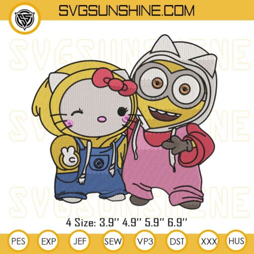 Hello Kitty And Minion Cosplay Embroidery Designs, Cute Hello Kitty Minion Embroidery Files