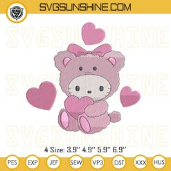 Hello Kitty Pink Bear Embroidery Files, Pink Hello Kitty Embroidery Pattern