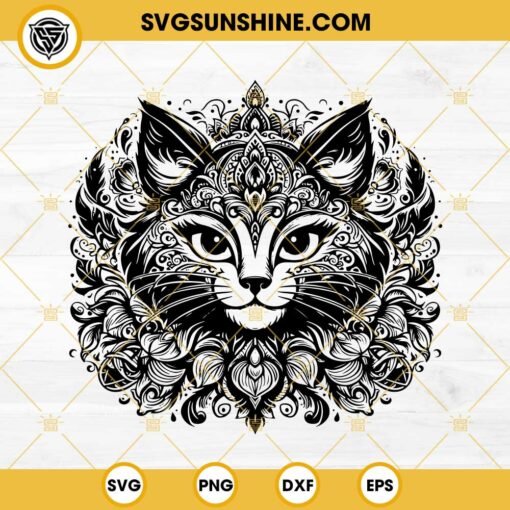 Mandala Cat SVG, Queen Cat SVG