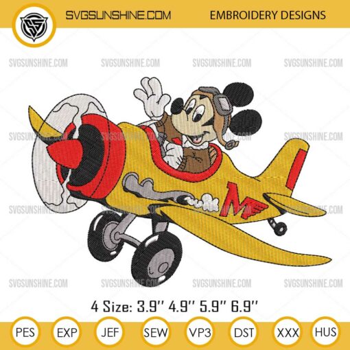 Mickey Mouse Airplane Machine Embroidery Design Files