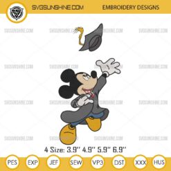 Mickey Mouse Graduation Cap Embroidery Design, Mickey Graduation Embroidery Files