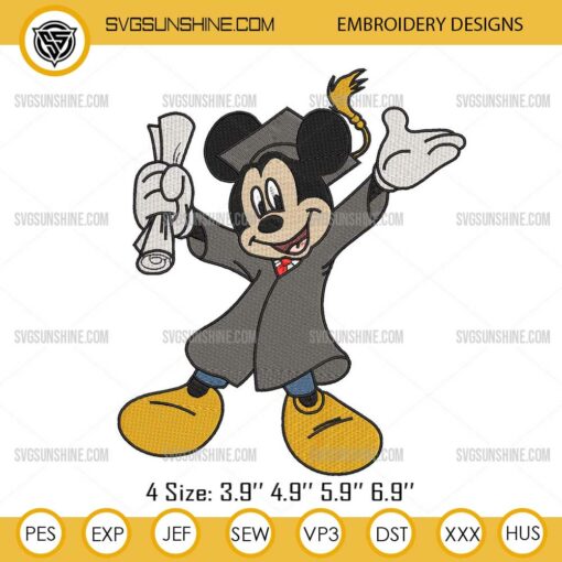 Mickey Mouse Graduation Embroidery Design