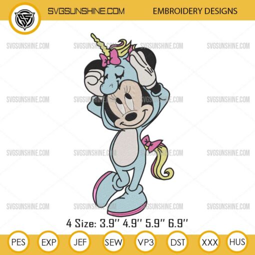Minnie Unicorn Embroidery Files, Cute Minnie Mouse Embroidery Designs
