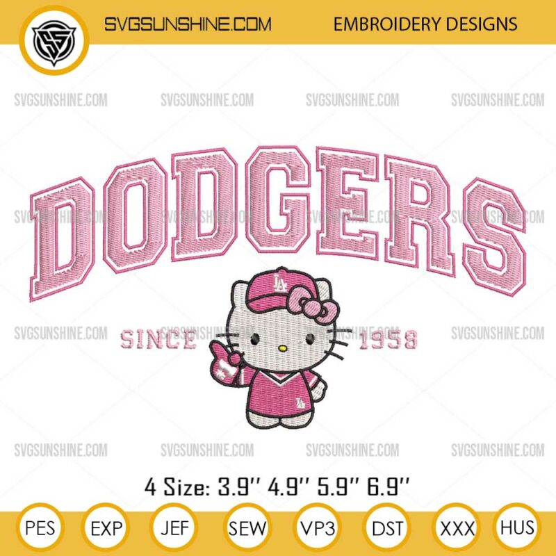 Pink Hello Kitty LA Dodgers Embroidery Design, Hello Kitty Baseball