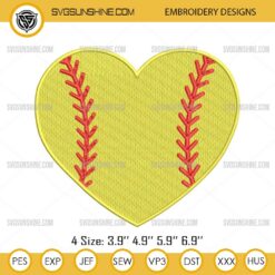 Softball Heart Embroidery Designs, Softball Embroidery Files