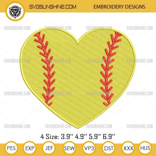 Softball Heart Embroidery Designs, Softball Embroidery Files