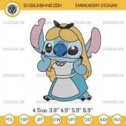Stitch Alice In Wonderland Embroidery Design Files, Stitch Disney Princess Embroidery Pattern