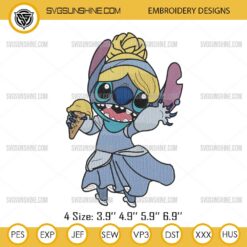Stitch Cinderella Embroidery Design Files, Stitch Disney Princess Embroidery Files