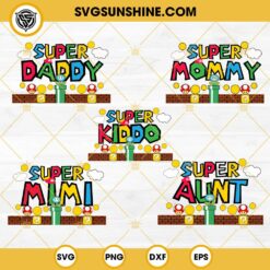 Super Mario Family Bundle SVG, Super Mario Mommy SVG, Daddy SVG, Mimi SVG, Aunt SVG