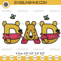 Winnie The Pooh Dad Embroidery Design, Pooh Bear Father's Day Embroidery Files