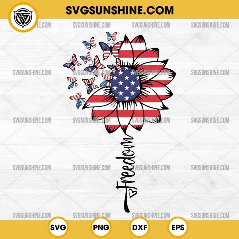 Freedom Sunflower American Flag SVG, Sunflower And Butterfly Usa Flag ...