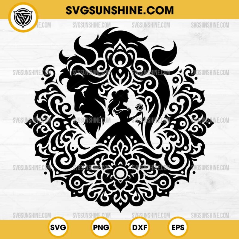 Beauty and The Beast Mandala Zentangle SVG, Belle SVG, Beast SVG