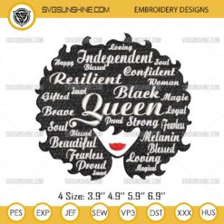 Black Queen Machine Embroidery Design, Black Girl Embroidery Design Files