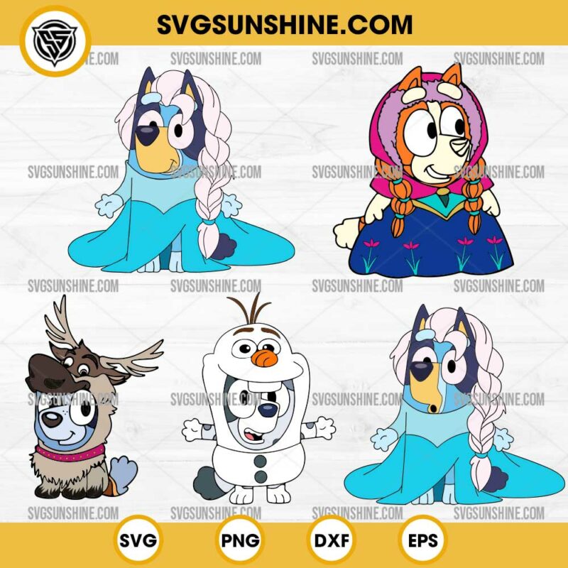 Bluey Frozen SVG Bundle, Bluey Elsa SVG, Bingo Anna SVG, Muffin Olaf SVG