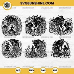 Bundle Beauty and The Beast Mandala SVG, Enchanted Rose SVG, Disney Princess Flower Mandala SVG