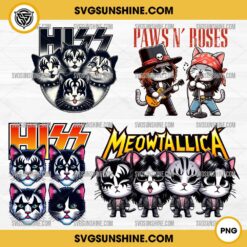 Cats Rock Band PNG Bundle, Hiss Cats Kiss Rock Band PNG, Cats Guns N' Roses PNG, Meowtallica Cat Metallica PNG