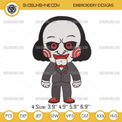 Chibi Jigsaw Horror Embroidery Designs, Saw Movie Halloween Embroidery Files