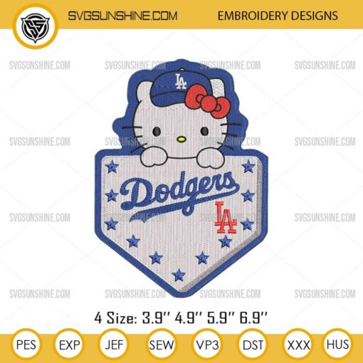 Hello Kitty LA Dodgers Embroidery Design, Los Angeles Dodger Hello Kitty Baseball Embroidery Design Files