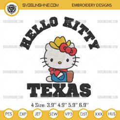 Hello Kitty Texas Embroidery Design, Hello Kitty Cowgirl Embroidery Files
