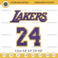 Lakers 24 Embroidery Design, Kobe Bryant Machine Embroidery Designs