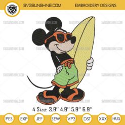Mickey Mouse Surfing Embroidery Files, Mickey Beach Summer Embroidery Design