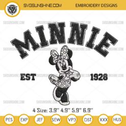 Minnie Mouse Est 1928 Embroidery Design, Minnie Machine Embroidery Designs