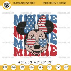 Minnie 4th Of July Embroidery Design, Patriotic Minnie Mouse Machine Embroidery Designs