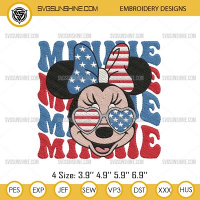 Minnie 4th Of July Embroidery Design, Patriotic Minnie Mouse Machine Embroidery Designs