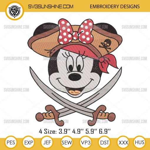 Pirate Minnie Mouse Embroidery Design Files