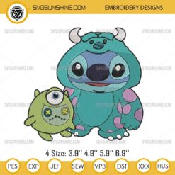 Stitch Sulley & Mike Embroidery Files, Stitch Monsters Inc Embroidery Designs