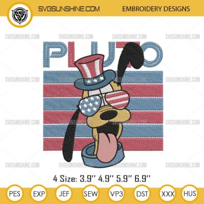 4th Of July Disney Pluto Embroidery Design, Pluto Sunglasses USA Flag Machine Embroidery Designs