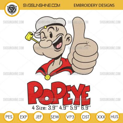 Popeye Cartoon Embroidery Files, Popeye the Sailor Embroidery Design