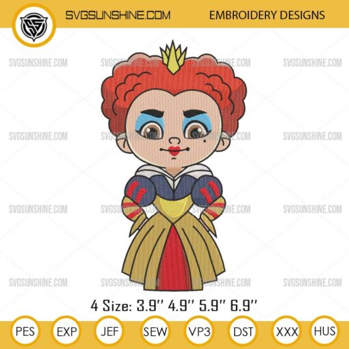 Chibi Red Queen Embroidery Designs, Alice in Wonderland Villain Embroidery Files