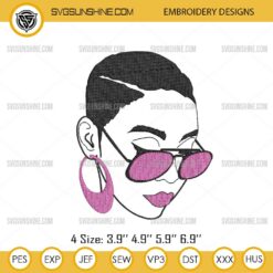 Sexy Black Woman Glasses Embroidery Design, Black Girl Embroidery Design Files