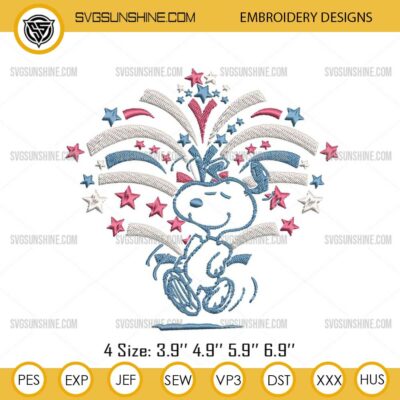 Snoopy Happy 4th Of July Embroidery Design, Snoopy Fireworks Machine Embroidery Designs